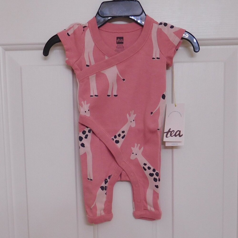 NWT Tea Collection Flutter Wrap Neck Giraffe Pants Romper sz Newborn